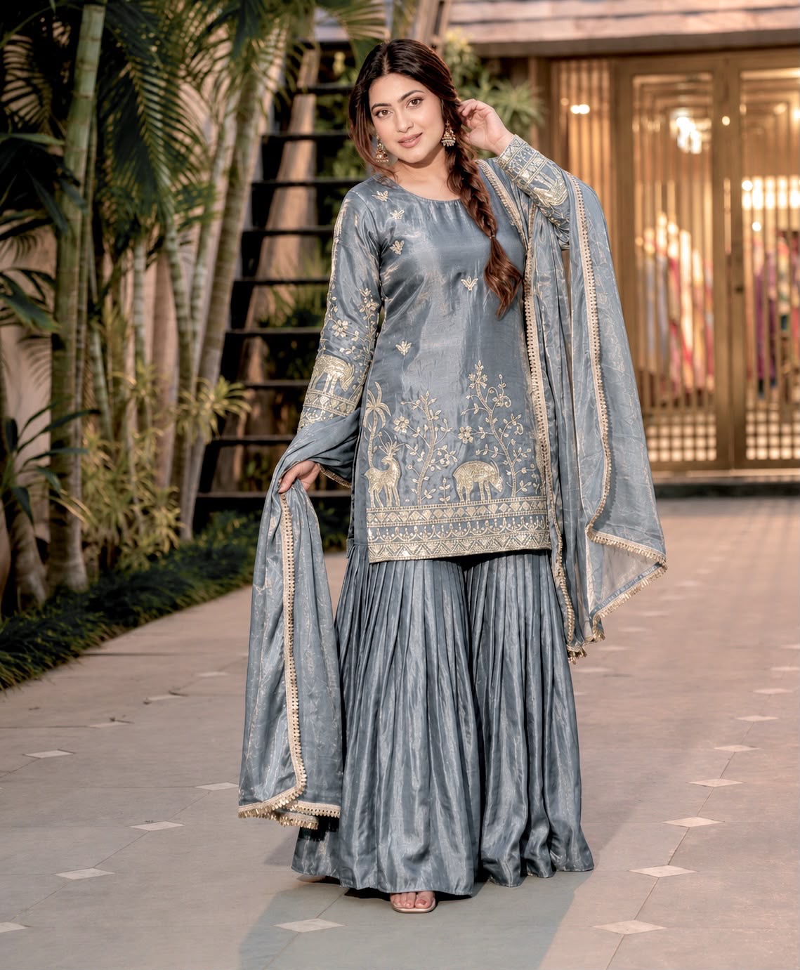 PRESENTING 3 PIECE STYLISH TOP, SHARARA AND DUPATTA WITH BEAUTIFUL EMBROIDERY SEQUENCE WORK